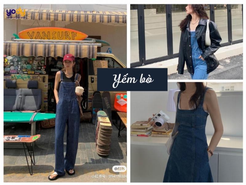 Hai công nhân đang làm việc và mặc bộ quần yếm (dungarees/overalls) bằng vải bò